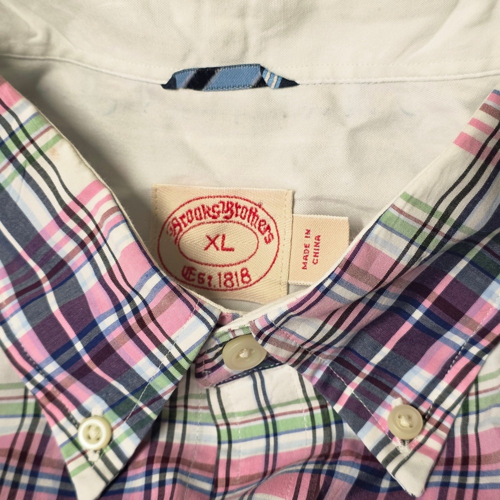 Brooks‎ Brothers Plaid Shirt Men's XL Pink Blue Green White Long Sleeve Casual - Picture 4 of 7